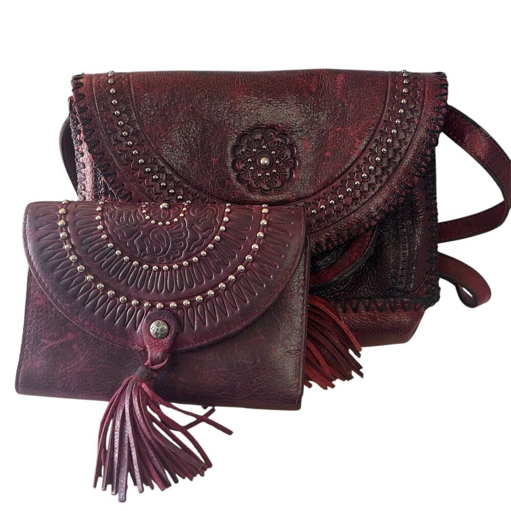 Distressed Vintage Leather Patricia Nash Beaumont Crossbody Bag & Colli  Wallet